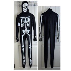 Boys Glow in the Dark Skeleton Skinsuit Costume XL Hooded Jumpsuit Halloween NWT